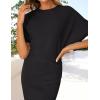 imageZESICA Womens 2025 Summer Casual Mock Neck Bodycon Mini Dress Cap Sleeve Slim Fit Ribbed Knit Short Sweater DressesBlack