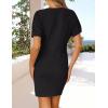 imageZESICA Womens 2025 Summer Casual Mock Neck Bodycon Mini Dress Cap Sleeve Slim Fit Ribbed Knit Short Sweater DressesBlack