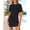 imageZESICA Womens 2025 Summer Casual Mock Neck Bodycon Mini Dress Cap Sleeve Slim Fit Ribbed Knit Short Sweater DressesBlack