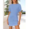 imageZESICA Womens 2025 Summer Casual Mock Neck Bodycon Mini Dress Cap Sleeve Slim Fit Ribbed Knit Short Sweater DressesBlue
