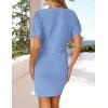 imageZESICA Womens 2025 Summer Casual Mock Neck Bodycon Mini Dress Cap Sleeve Slim Fit Ribbed Knit Short Sweater DressesBlue