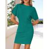 imageZESICA Womens 2025 Summer Casual Mock Neck Bodycon Mini Dress Cap Sleeve Slim Fit Ribbed Knit Short Sweater DressesGreen