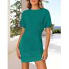 imageZESICA Womens 2025 Summer Casual Mock Neck Bodycon Mini Dress Cap Sleeve Slim Fit Ribbed Knit Short Sweater DressesGreen