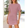 imageZESICA Womens 2025 Summer Casual Mock Neck Bodycon Mini Dress Cap Sleeve Slim Fit Ribbed Knit Short Sweater DressesPink