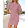 imageZESICA Womens 2025 Summer Casual Mock Neck Bodycon Mini Dress Cap Sleeve Slim Fit Ribbed Knit Short Sweater DressesPink