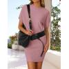 imageZESICA Womens 2025 Summer Casual Mock Neck Bodycon Mini Dress Cap Sleeve Slim Fit Ribbed Knit Short Sweater DressesPink