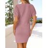 imageZESICA Womens 2025 Summer Casual Mock Neck Bodycon Mini Dress Cap Sleeve Slim Fit Ribbed Knit Short Sweater DressesPink