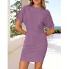 imageZESICA Womens 2025 Summer Casual Mock Neck Bodycon Mini Dress Cap Sleeve Slim Fit Ribbed Knit Short Sweater DressesPurple