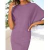 imageZESICA Womens 2025 Summer Casual Mock Neck Bodycon Mini Dress Cap Sleeve Slim Fit Ribbed Knit Short Sweater DressesPurple