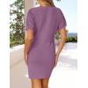 imageZESICA Womens 2025 Summer Casual Mock Neck Bodycon Mini Dress Cap Sleeve Slim Fit Ribbed Knit Short Sweater DressesPurple