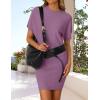 imageZESICA Womens 2025 Summer Casual Mock Neck Bodycon Mini Dress Cap Sleeve Slim Fit Ribbed Knit Short Sweater DressesPurple