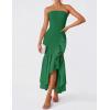 imageZESICA Womens 2025 Summer Strapless Bodycon Maxi Dress Ribbed Sexy High Split Mermaid Prom Party DressesDarkgreen