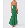 imageZESICA Womens 2025 Summer Strapless Bodycon Maxi Dress Ribbed Sexy High Split Mermaid Prom Party DressesDarkgreen