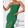 imageZESICA Womens 2025 Summer Strapless Bodycon Maxi Dress Ribbed Sexy High Split Mermaid Prom Party DressesDarkgreen