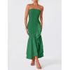imageZESICA Womens 2025 Summer Strapless Bodycon Maxi Dress Ribbed Sexy High Split Mermaid Prom Party DressesDarkgreen