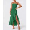 imageZESICA Womens 2025 Summer Strapless Bodycon Maxi Dress Ribbed Sexy High Split Mermaid Prom Party DressesDarkgreen