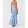 imageZESICA Womens 2025 Summer Strapless Bodycon Maxi Dress Ribbed Sexy High Split Mermaid Prom Party DressesLightblue