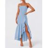 imageZESICA Womens 2025 Summer Strapless Bodycon Maxi Dress Ribbed Sexy High Split Mermaid Prom Party DressesLightblue