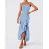 imageZESICA Womens 2025 Summer Strapless Bodycon Maxi Dress Ribbed Sexy High Split Mermaid Prom Party DressesLightblue
