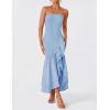 imageZESICA Womens 2025 Summer Strapless Bodycon Maxi Dress Ribbed Sexy High Split Mermaid Prom Party DressesLightblue