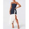 imageZESICA Womens 2025 Summer Strapless Bodycon Maxi Dress Ribbed Sexy High Split Mermaid Prom Party DressesNavy