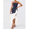 imageZESICA Womens 2025 Summer Strapless Bodycon Maxi Dress Ribbed Sexy High Split Mermaid Prom Party DressesNavy