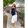 imageZESICA Womens 2025 Summer Strapless Bodycon Maxi Dress Ribbed Sexy High Split Mermaid Prom Party DressesNavy