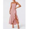 imageZESICA Womens 2025 Summer Strapless Bodycon Maxi Dress Ribbed Sexy High Split Mermaid Prom Party DressesPink