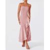imageZESICA Womens 2025 Summer Strapless Bodycon Maxi Dress Ribbed Sexy High Split Mermaid Prom Party DressesPink