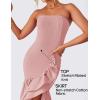 imageZESICA Womens 2025 Summer Strapless Bodycon Maxi Dress Ribbed Sexy High Split Mermaid Prom Party DressesPink