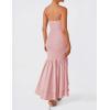 imageZESICA Womens 2025 Summer Strapless Bodycon Maxi Dress Ribbed Sexy High Split Mermaid Prom Party DressesPink