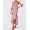 imageZESICA Womens 2025 Summer Strapless Bodycon Maxi Dress Ribbed Sexy High Split Mermaid Prom Party DressesPink