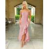 imageZESICA Womens 2025 Summer Strapless Bodycon Maxi Dress Ribbed Sexy High Split Mermaid Prom Party DressesPink