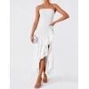 imageZESICA Womens 2025 Summer Strapless Bodycon Maxi Dress Ribbed Sexy High Split Mermaid Prom Party DressesWhite