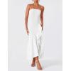 imageZESICA Womens 2025 Summer Strapless Bodycon Maxi Dress Ribbed Sexy High Split Mermaid Prom Party DressesWhite