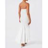 imageZESICA Womens 2025 Summer Strapless Bodycon Maxi Dress Ribbed Sexy High Split Mermaid Prom Party DressesWhite