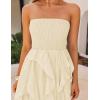 imageZESICA Womens 2025 Summer Strapless Mini Dress Off Shoulder Smocked Tiered Ruffle Beach Vacation Tube SundressApricot