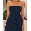 imageZESICA Womens 2025 Summer Strapless Mini Dress Off Shoulder Smocked Tiered Ruffle Beach Vacation Tube SundressNavy