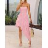 imageZESICA Womens 2025 Summer Strapless Mini Dress Off Shoulder Smocked Tiered Ruffle Beach Vacation Tube SundressPink