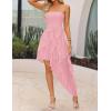 imageZESICA Womens 2025 Summer Strapless Mini Dress Off Shoulder Smocked Tiered Ruffle Beach Vacation Tube SundressPink