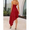 imageZESICA Womens 2025 Summer Strapless Mini Dress Off Shoulder Smocked Tiered Ruffle Beach Vacation Tube SundressRed