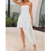 imageZESICA Womens 2025 Summer Strapless Mini Dress Off Shoulder Smocked Tiered Ruffle Beach Vacation Tube SundressWhite