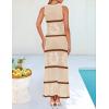 imageZESICA Womens Crochet Hollow Out Dress 2025 Summer Sleeveless Striped Coverup Sundress Beach Long Maxi DressesBeige