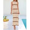 imageZESICA Womens Crochet Hollow Out Dress 2025 Summer Sleeveless Striped Coverup Sundress Beach Long Maxi DressesBeige