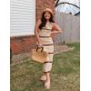imageZESICA Womens Crochet Hollow Out Dress 2025 Summer Sleeveless Striped Coverup Sundress Beach Long Maxi DressesBeige