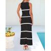 imageZESICA Womens Crochet Hollow Out Dress 2025 Summer Sleeveless Striped Coverup Sundress Beach Long Maxi DressesBlack