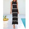 imageZESICA Womens Crochet Hollow Out Dress 2025 Summer Sleeveless Striped Coverup Sundress Beach Long Maxi DressesBlack