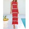 imageZESICA Womens Crochet Hollow Out Dress 2025 Summer Sleeveless Striped Coverup Sundress Beach Long Maxi DressesCoral Red