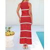 imageZESICA Womens Crochet Hollow Out Dress 2025 Summer Sleeveless Striped Coverup Sundress Beach Long Maxi DressesCoral Red