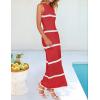 imageZESICA Womens Crochet Hollow Out Dress 2025 Summer Sleeveless Striped Coverup Sundress Beach Long Maxi DressesCoral Red